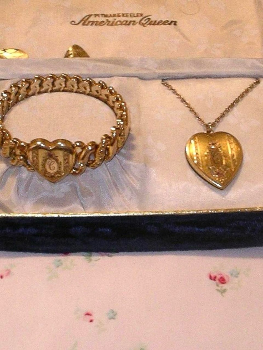 Antique WW2 pitman and Keeler Gold Pilled Sweetheart Bracelet and Locket Set